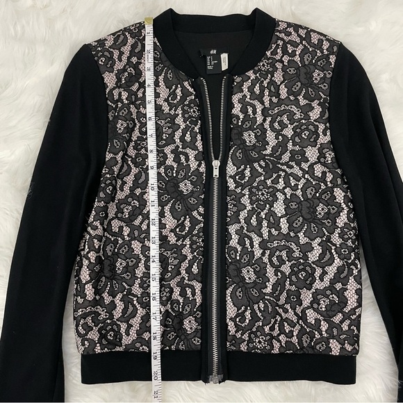 H&M Black Lace Bomber Jacket With Nude Base, Size Small - Picture 4 of 8